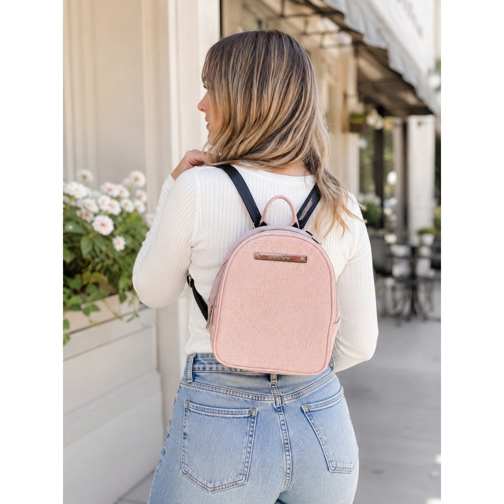Betsey Johnson Light Pink Debossed Logo Heart Mini Backpack Purse Womens
